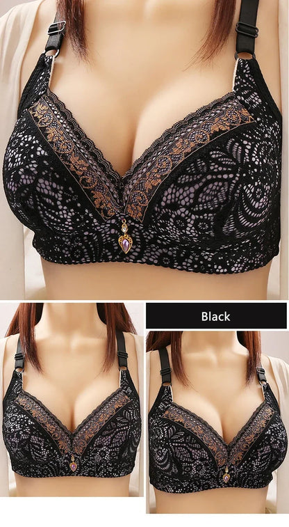 Women Adjustable Lace Bra V-neck Non Steel Ring Anti Sagging Comfortable Sexy Lingerie - Urban Heaven Co