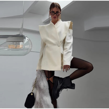 Avant-Garde Women Blazer Solid Jacket with Cutout Shoulders V-neck Full Sleeve for Spring Autumn Fashion Events and Street Style - Urban Heaven Co