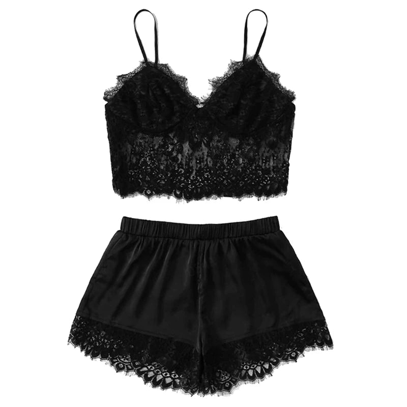Womens Sexy Lace Nightwear Set - Casual Babydoll Pajamas with Tops and Shorts for Sleepwear - Urban Heaven Co