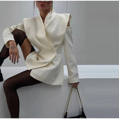 Avant-Garde Women Blazer Solid Jacket with Cutout Shoulders V-neck Full Sleeve for Spring Autumn Fashion Events and Street Style - Urban Heaven Co