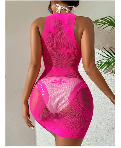 Sexy Women Fishnet Halter Backless Dress Low Cut Tight Pencil Cute Dress Plus Size Mini Dress. - Urban Heaven Co