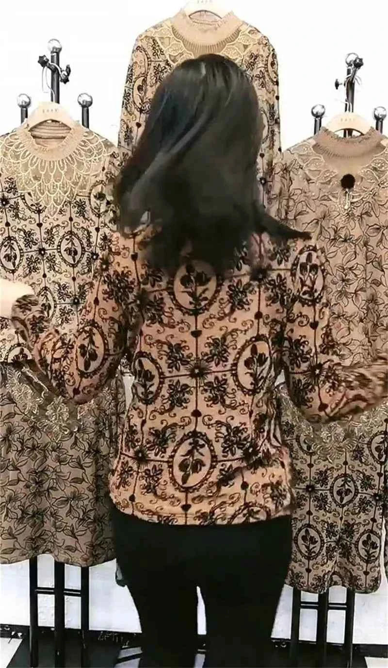 Add Velvet Lace Bottoming Shirt Blouse Women&