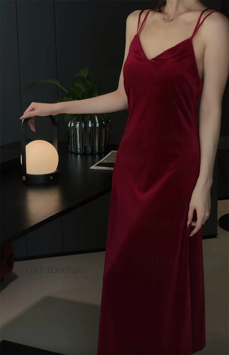 Burgundy Velvet Bride Wedding Long Robe Nightgown Set Negligee Elegant Lace Backless Nightdress Bathrobe Homewear Sexy Lingerie - Urban Heaven Co