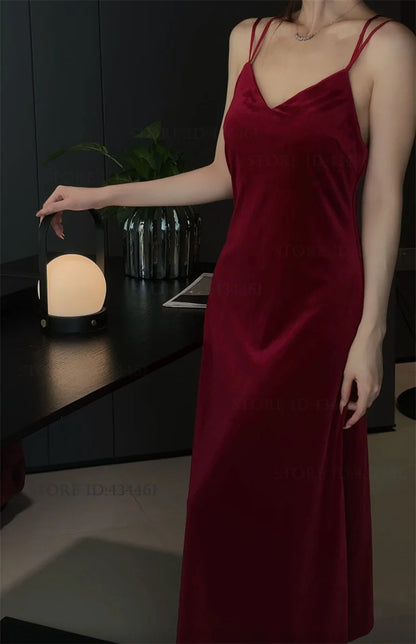 Burgundy Velvet Bride Wedding Long Robe Nightgown Set Negligee Elegant Lace Backless Nightdress Bathrobe Homewear Sexy Lingerie - Urban Heaven Co