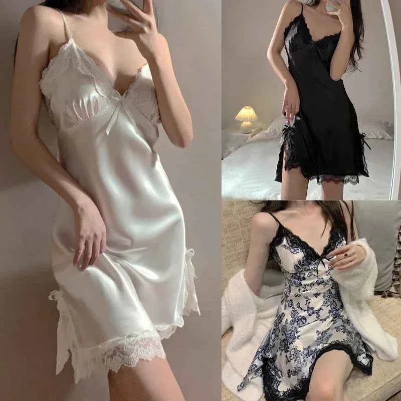 Sexy Lace V-neck Women Suspenders Nightdresses Sleepwear Female Sleeveless Nightwear Sleep Nightdress For Ladies - Urban Heaven Co