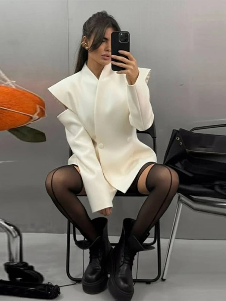 Avant-Garde Women Blazer Solid Jacket with Cutout Shoulders V-neck Full Sleeve for Spring Autumn Fashion Events and Street Style - Urban Heaven Co