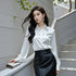 Elegant Silk Office Shirts Women Korean Fashion Y2k Clothes Slim Long Sleeve White Black Blusas Mujer Workwear Tops and Blouses - Urban Heaven Co