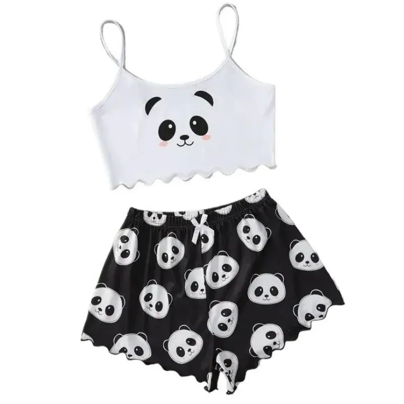 Women 2 Pieces Pajamas Set Cute Cow Print Sleeveless Top and Shorts Sleepwear Casual Homewear Loungewear Pijamas