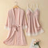 Sexy Lace Trim Nightgown Kimono Bathrobe Gown Loose Silk Satin Home Wear Loungewear Sleepwear Summer New Female Twinset Robe Set - Urban Heaven Co