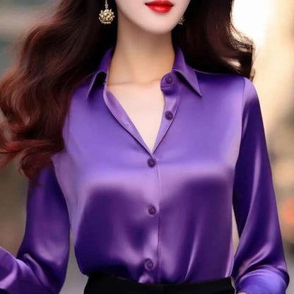 Elegant Purple Silk Blend Long Sleeve Women&
