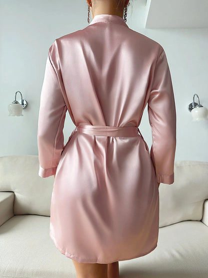 Womens Silk Robe - V-Neck Sexy Short Satin Kimono with Belt for Sleepwear and Bridesmaid Dressing Gown - Urban Heaven Co