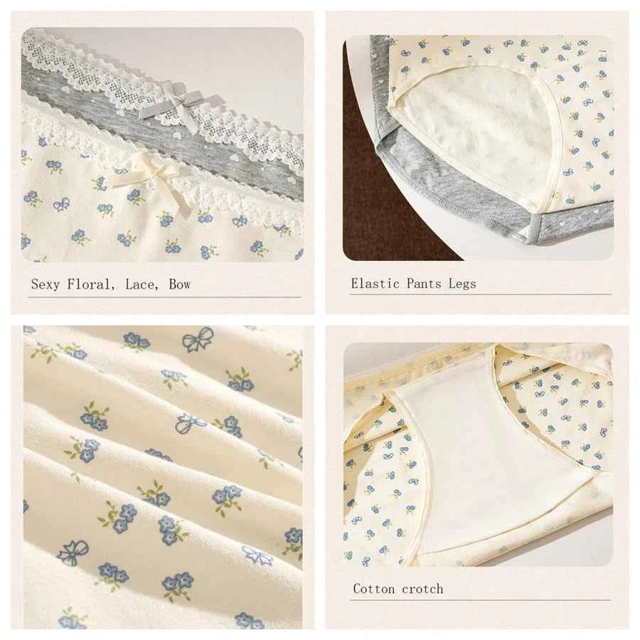 3 Pcs Set Autumn Lace Panties Set for Women - Floral Intimate Underwear - Trendy Patchwork Lace Briefs - Soft Lingerie for Females - Urban Heaven Co