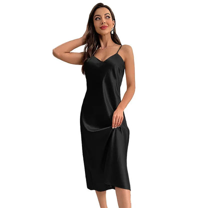 New Sexy Solid Color Long Nightdress Women&