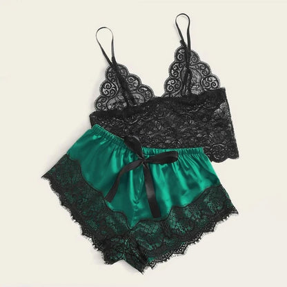 1 Pajamas Set Womens Lace Sleepwear Lingerie Crop Tops And Shorts Babydoll Pajamas Underwear Nightwear - Urban Heaven Co