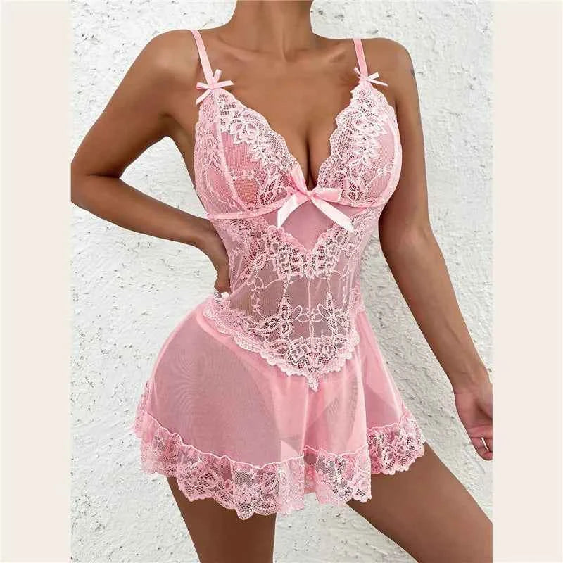 Women Sexy Exotic Erotic Costume Underwear Lace Doll Dress Erotic Underwear Open Bra Mesh Transparent Pajamas Sexy Clothing - Urban Heaven Co
