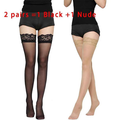 Kave Lace Thigh High Silicone Anti-Slip Socks for Women - Sexy Long Stockings in Black/White - Urban Heaven Co