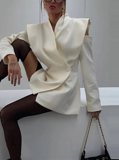 Avant-Garde Women Blazer Solid Jacket with Cutout Shoulders V-neck Full Sleeve for Spring Autumn Fashion Events and Street Style - Urban Heaven Co