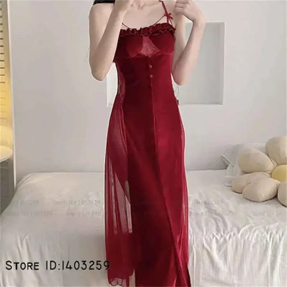 Sexy Velvet Hollow Lace Twinset Robe Set Female Long Nightgown Lingerie Elegant Kimono Bathrobe Gown Loose Sleepwear