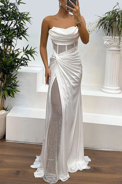 Elegant Strapless Sequin Party Dress for Women - Spring Summer High Slit Fashion Dress - Urban Heaven Co