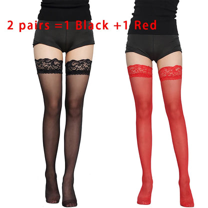 Kave Lace Thigh High Silicone Anti-Slip Socks for Women - Sexy Long Stockings in Black/White - Urban Heaven Co