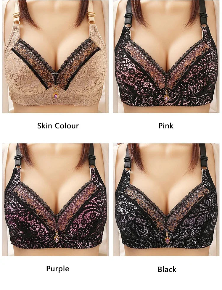 Women Adjustable Lace Bra V-neck Non Steel Ring Anti Sagging Comfortable Sexy Lingerie - Urban Heaven Co
