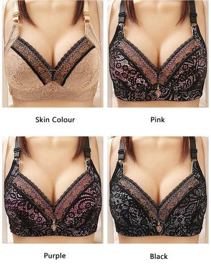 Women Adjustable Lace Bra V-neck Non Steel Ring Anti Sagging Comfortable Sexy Lingerie - Urban Heaven Co