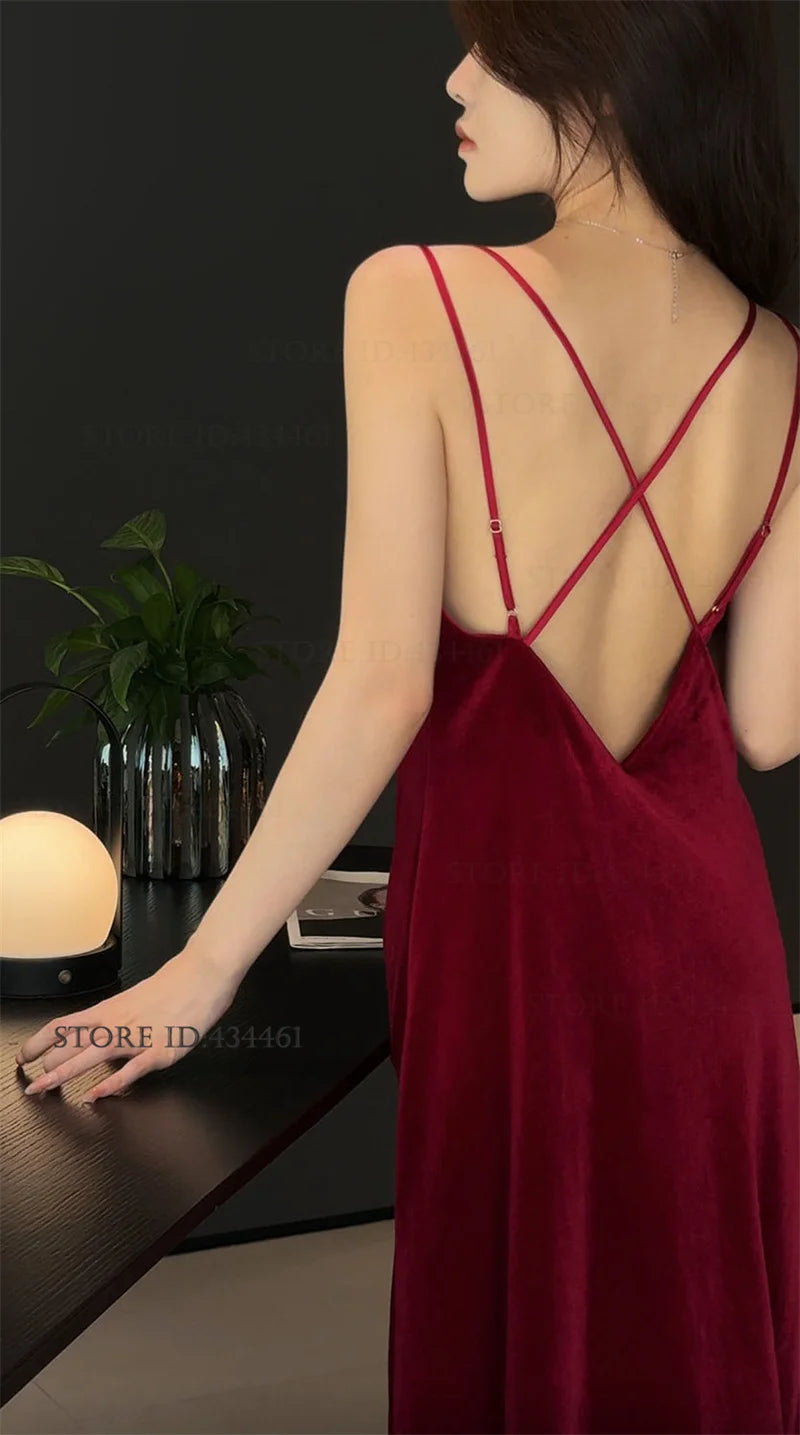 Burgundy Velvet Bride Wedding Long Robe Nightgown Set Negligee Elegant Lace Backless Nightdress Bathrobe Homewear Sexy Lingerie - Urban Heaven Co