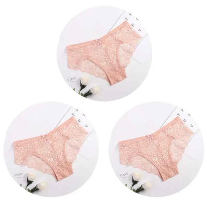3PCS Lace Panties Set for Women - Sexy Transparent Floral Underwear with Bow and Hollow Out Design, Available in S, M, L, XL - Urban Heaven Co