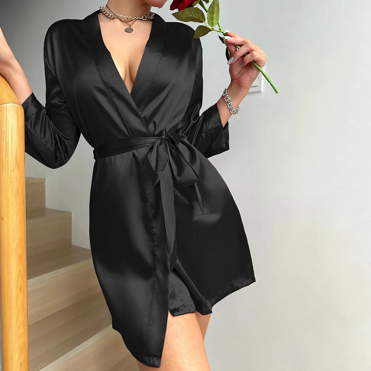 Summer Lace-Up Bathrobe Women – Sexy Ice Silk Gown &amp; Morning Robe for Home - Urban Heaven Co