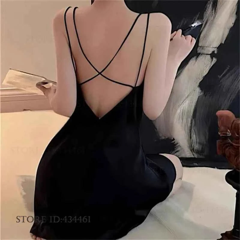 Sexy Lingerie Female Twinset Robe Set Nightgown Spring Summer New Backless Nightdress Sleepwear Loose Ice Silk Homewear Pajama - Urban Heaven Co