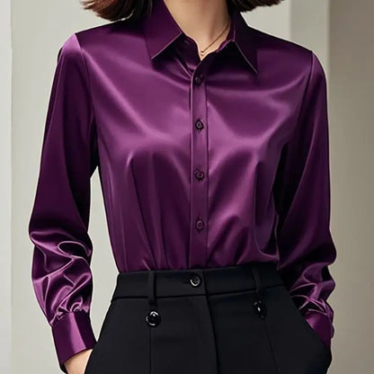 Elegant Silk Office Shirts Women Korean Fashion Y2k Clothes Slim Long Sleeve White Black Blusas Mujer Workwear Tops and Blouses - Urban Heaven Co