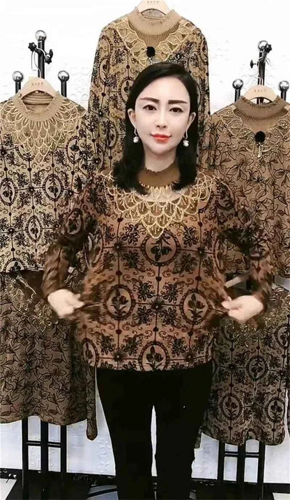 Add Velvet Lace Bottoming Shirt Blouse Women&