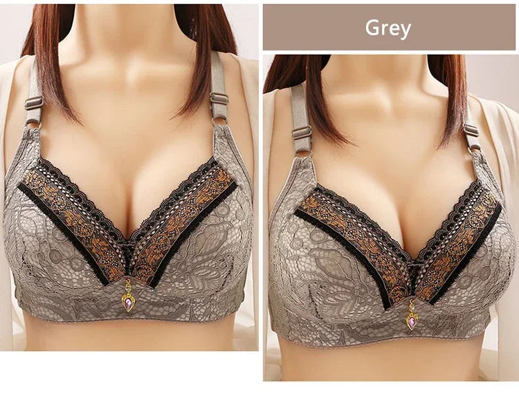 Women Adjustable Lace Bra V-neck Non Steel Ring Anti Sagging Comfortable Sexy Lingerie - Urban Heaven Co