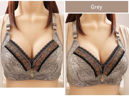 Women Adjustable Lace Bra V-neck Non Steel Ring Anti Sagging Comfortable Sexy Lingerie - Urban Heaven Co