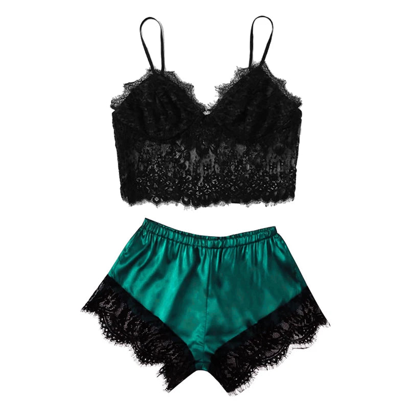 Womens Sexy Lace Nightwear Set - Casual Babydoll Pajamas with Tops and Shorts for Sleepwear - Urban Heaven Co