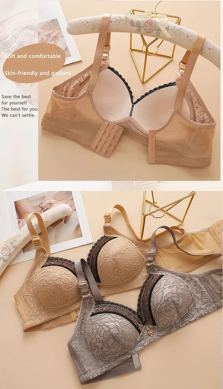 Women Adjustable Lace Bra V-neck Non Steel Ring Anti Sagging Comfortable Sexy Lingerie - Urban Heaven Co