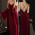 Burgundy Velvet Bride Wedding Long Robe Nightgown Set Negligee Elegant Lace Backless Nightdress Bathrobe Homewear Sexy Lingerie - Urban Heaven Co