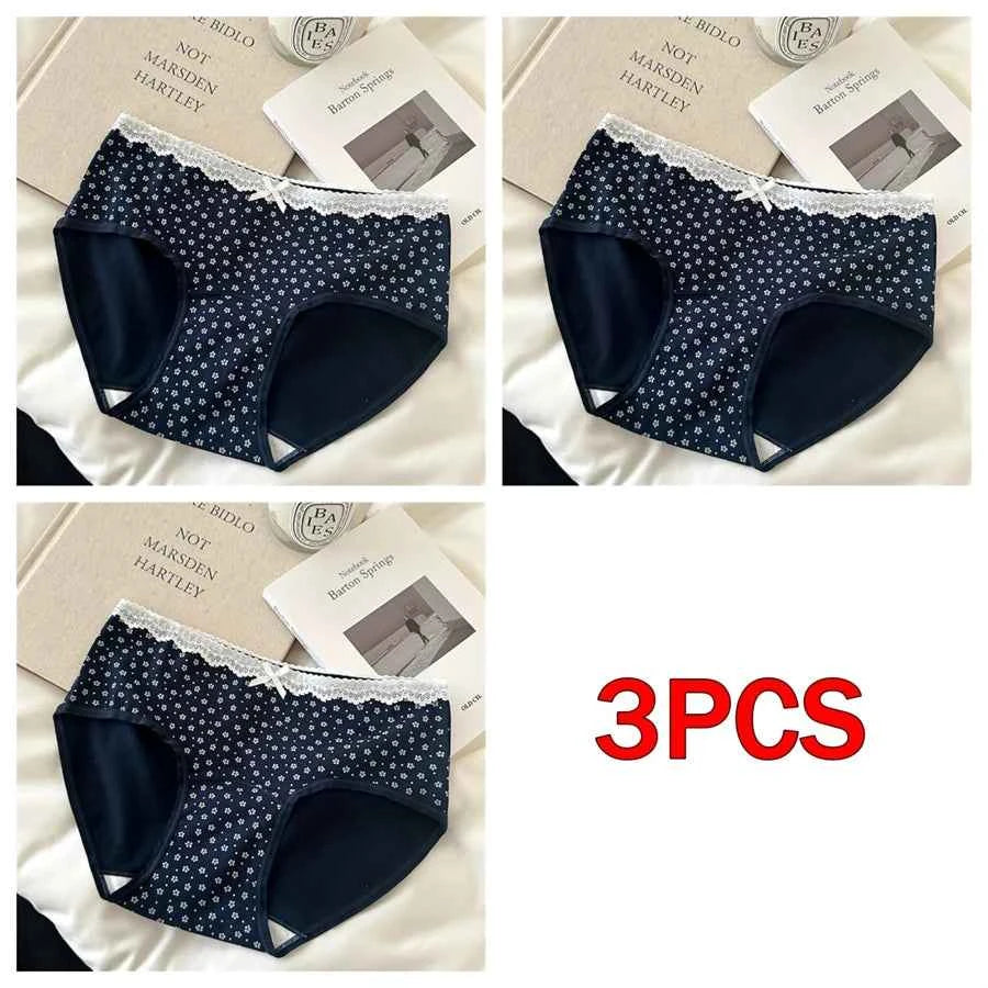 3 Pcs Set Autumn Lace Panties Set for Women - Floral Intimate Underwear - Trendy Patchwork Lace Briefs - Soft Lingerie for Females - Urban Heaven Co