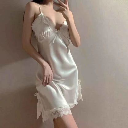 Sexy Lace V-neck Women Suspenders Nightdresses Sleepwear Female Sleeveless Nightwear Sleep Nightdress For Ladies - Urban Heaven Co