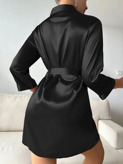 Womens Silk Robe - V-Neck Sexy Short Satin Kimono with Belt for Sleepwear and Bridesmaid Dressing Gown - Urban Heaven Co