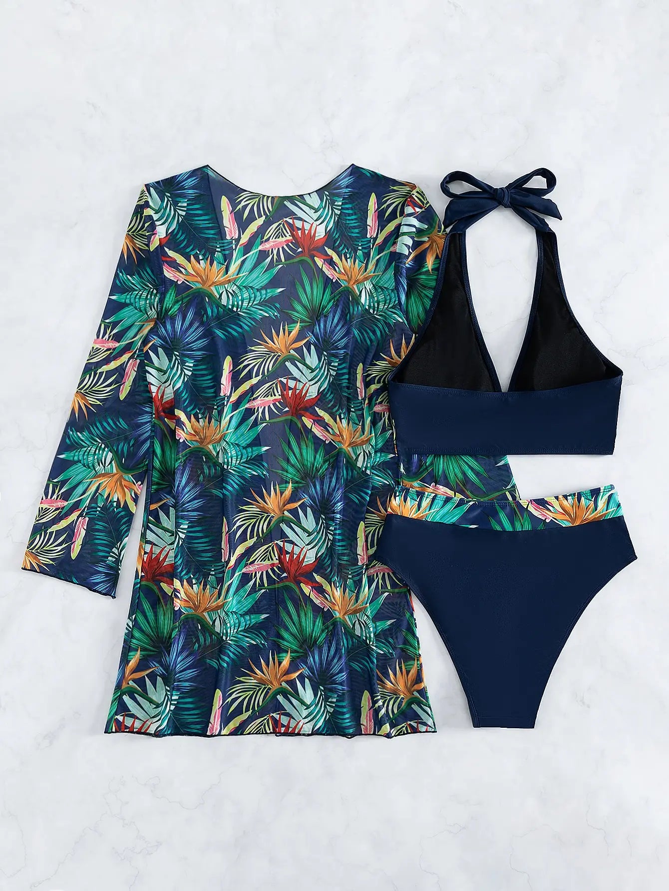 Halter Print Bikini Sets 3PCS Women Swimsuit With Kimono High Waist Swimwear Female Bathers Bathing Swimming Swim Suit Beachwear - Urban Heaven Co
