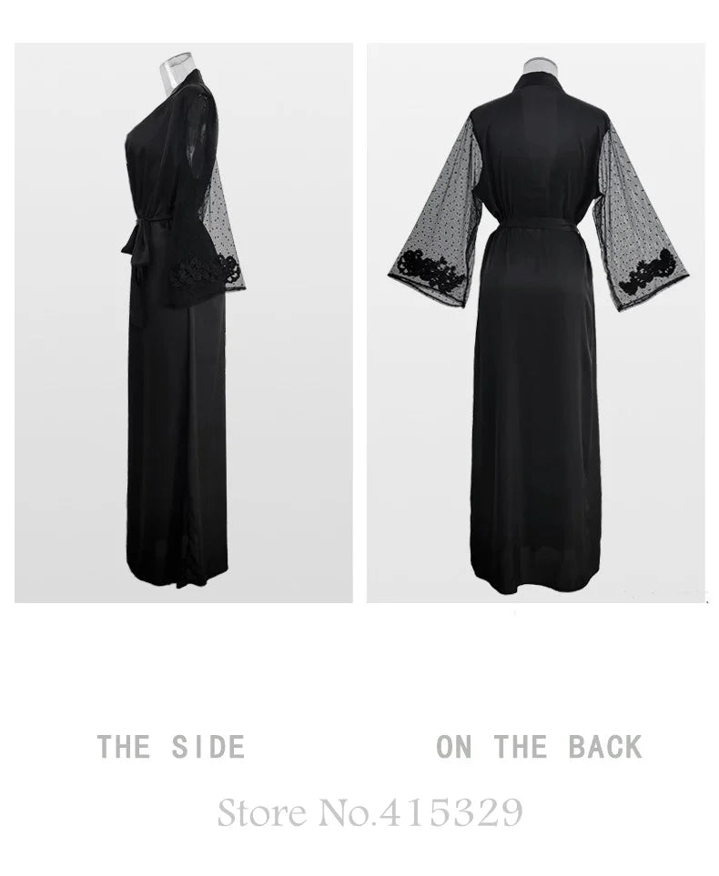 Wedding Bride Robe Set Women Bridal Lace Nightgown Long Kimono Bath Gown Intimate Lingerie - Urban Heaven Co