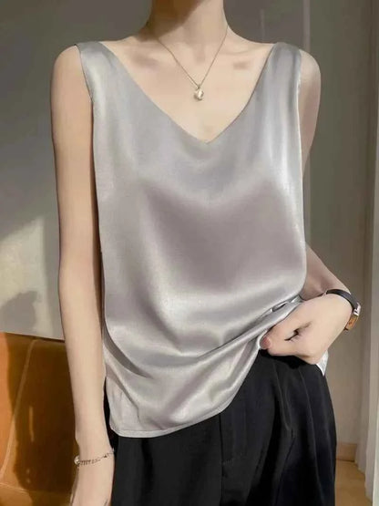 Sexy Strap Crop Top Women Halter V Neck Basic Cami Sleeveless Satin Silk Tube Tank Tops - Urban Heaven Co