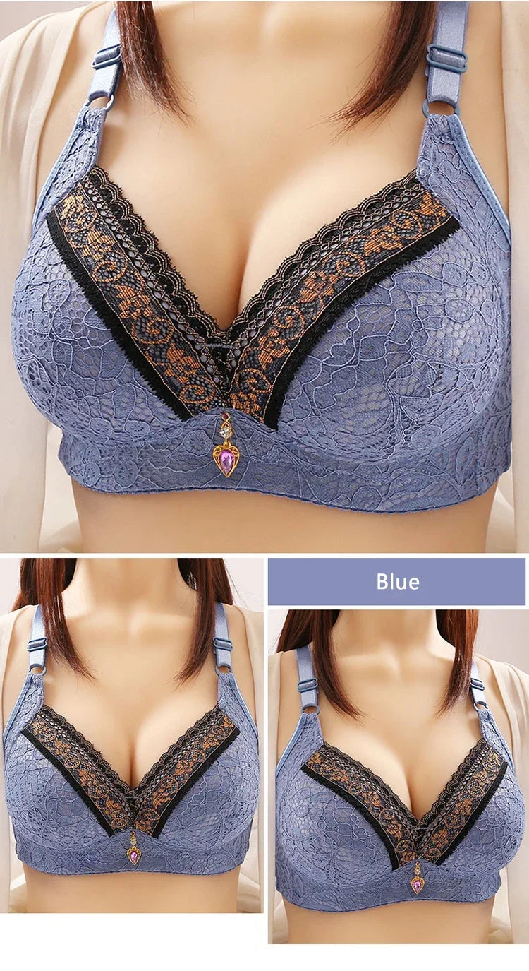 Women Adjustable Lace Bra V-neck Non Steel Ring Anti Sagging Comfortable Sexy Lingerie - Urban Heaven Co