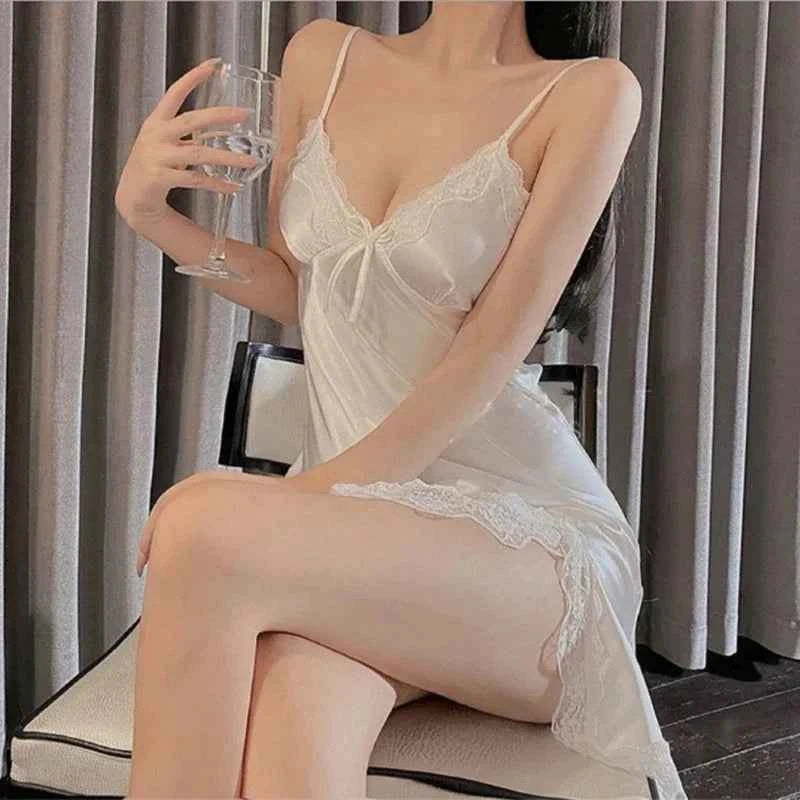 Sexy Lace V-neck Women Suspenders Nightdresses Sleepwear Female Sleeveless Nightwear Sleep Nightdress For Ladies - Urban Heaven Co