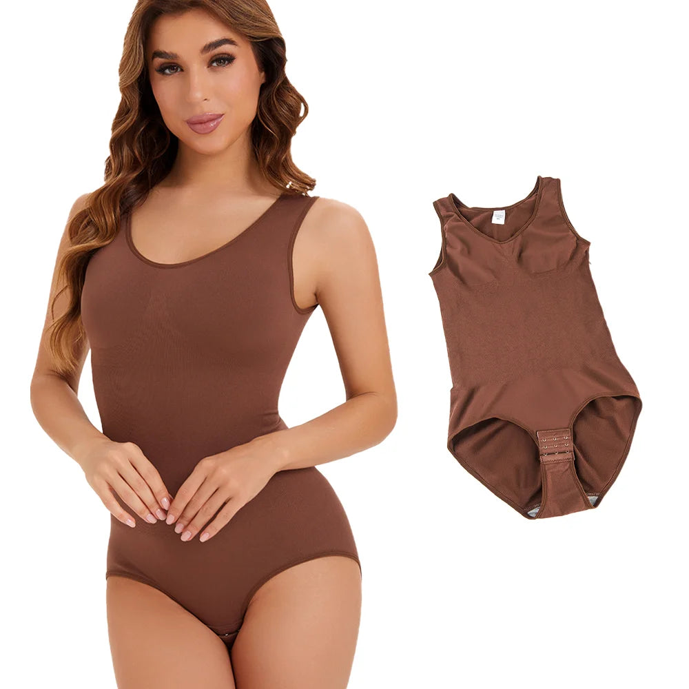 POKARLA Slimming Bodysuit Shapewear Corset for Tummy Control - Black &amp; Brown Body Shaper Underwear - Urban Heaven Co