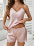 Faux Silk Satin Pajama Set for Women with V-Neck Spaghetti Straps and Lace Stitching, Comfortable Two-Piece Sleepwear Nightwear - Urban Heaven Co