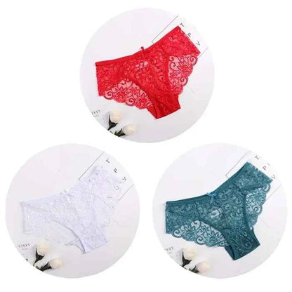 3PCS Lace Panties Set for Women - Sexy Transparent Floral Underwear with Bow and Hollow Out Design, Available in S, M, L, XL - Urban Heaven Co