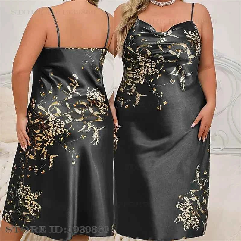 Large Size Female 2Pcs Robe Set Nightgown Print Cherry Long Kimono Bathrobe Gown Sleepwear. - Urban Heaven Co