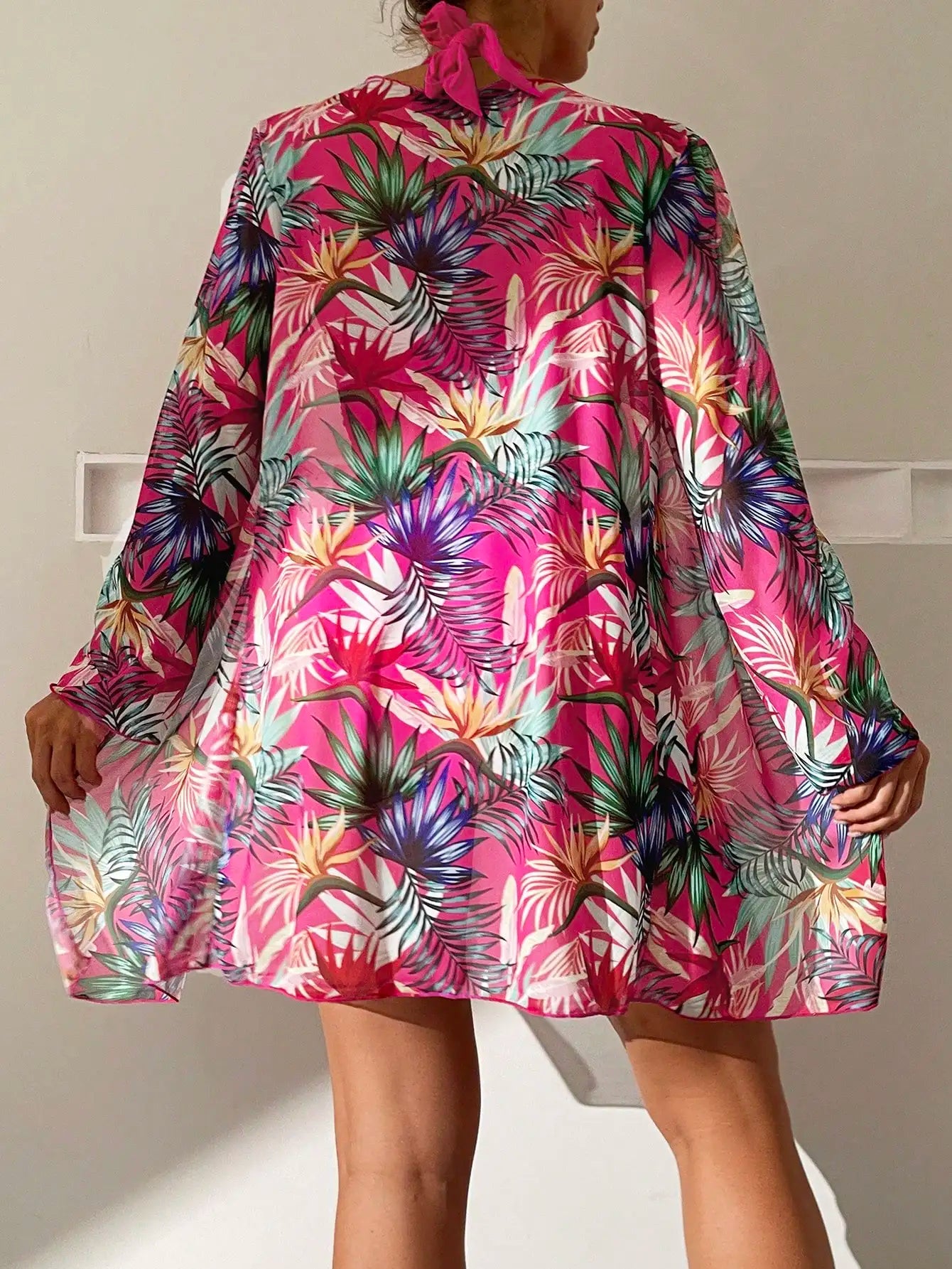 Halter Print Bikini Sets 3PCS Women Swimsuit With Kimono High Waist Swimwear Female Bathers Bathing Swimming Swim Suit Beachwear - Urban Heaven Co